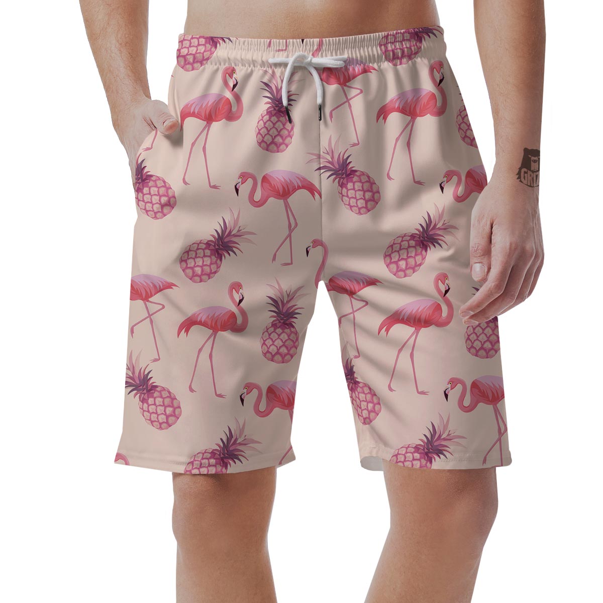 Pineapple Flamingo Print Men's Shorts-grizzshop