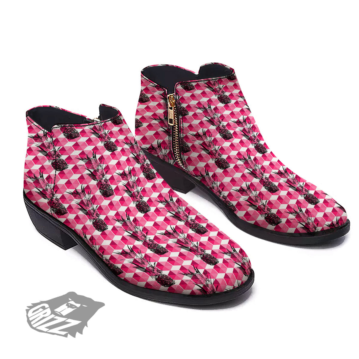 Pineapple Geometric Print Pattern Ankle Boots-grizzshop