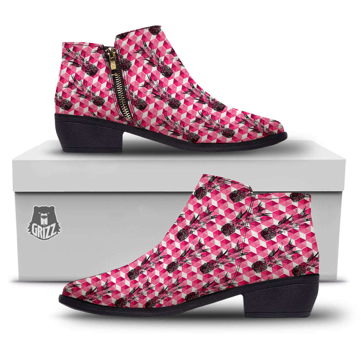 Pineapple Geometric Print Pattern Ankle Boots-grizzshop