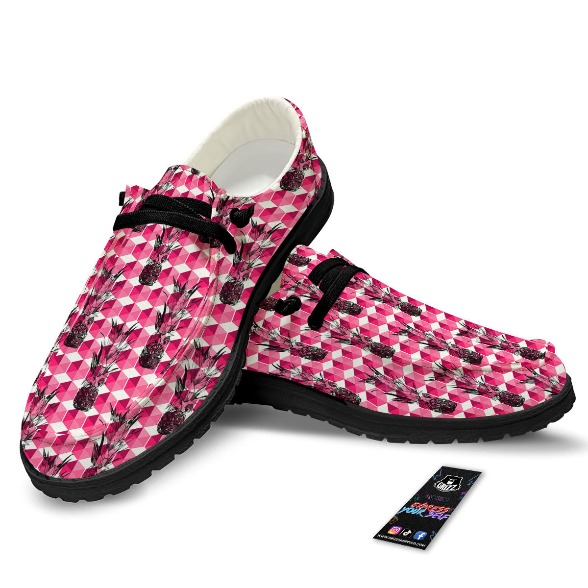 Pineapple Geometric Print Pattern Black Loafers-grizzshop