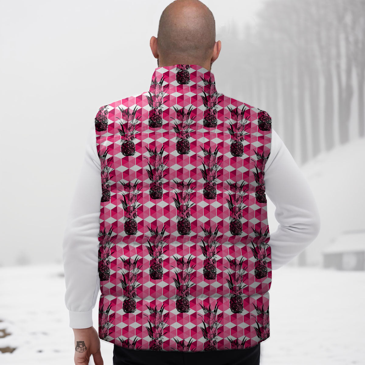 Pineapple Geometric Print Pattern Down Vest-grizzshop