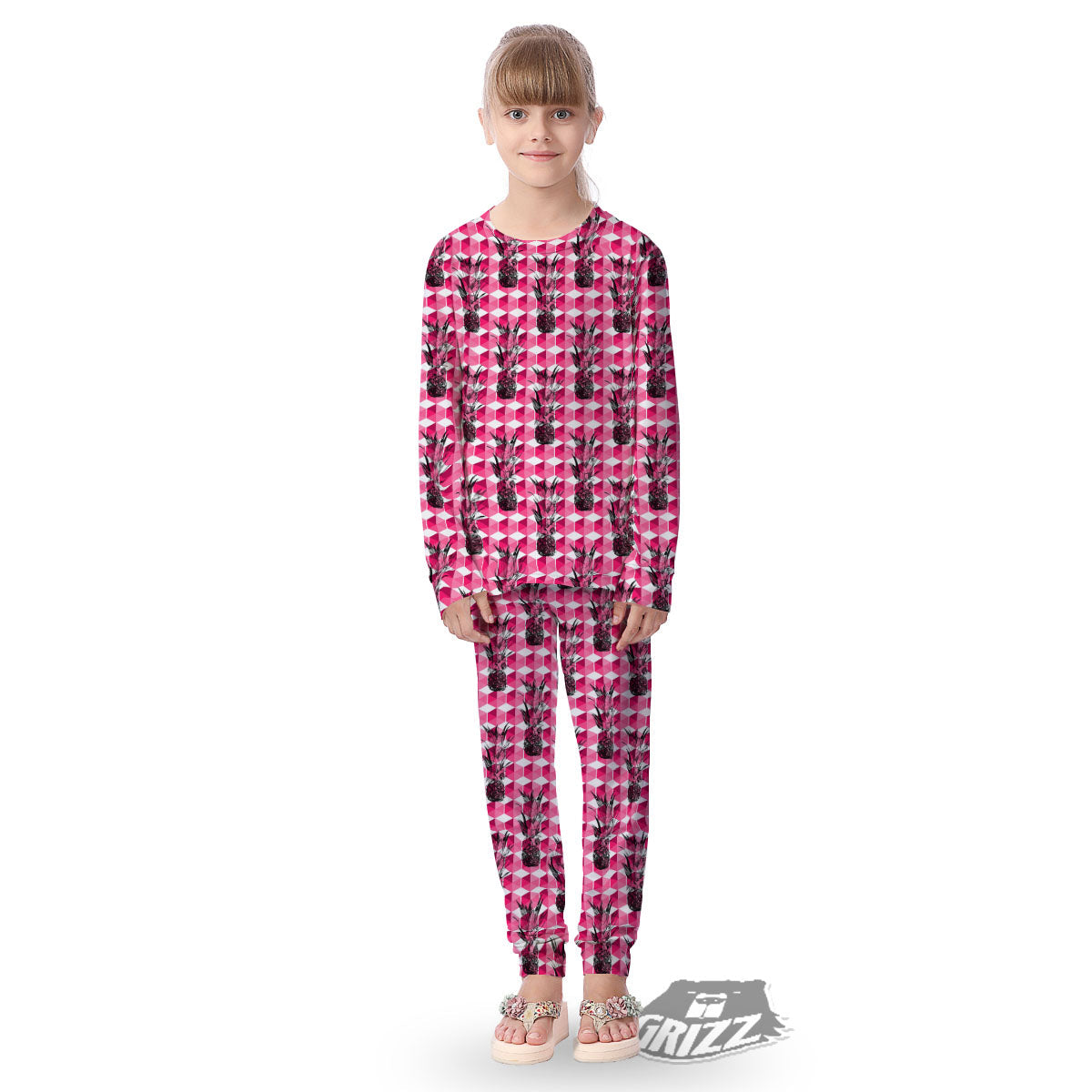 Pineapple Geometric Print Pattern Kid's Pajamas-grizzshop