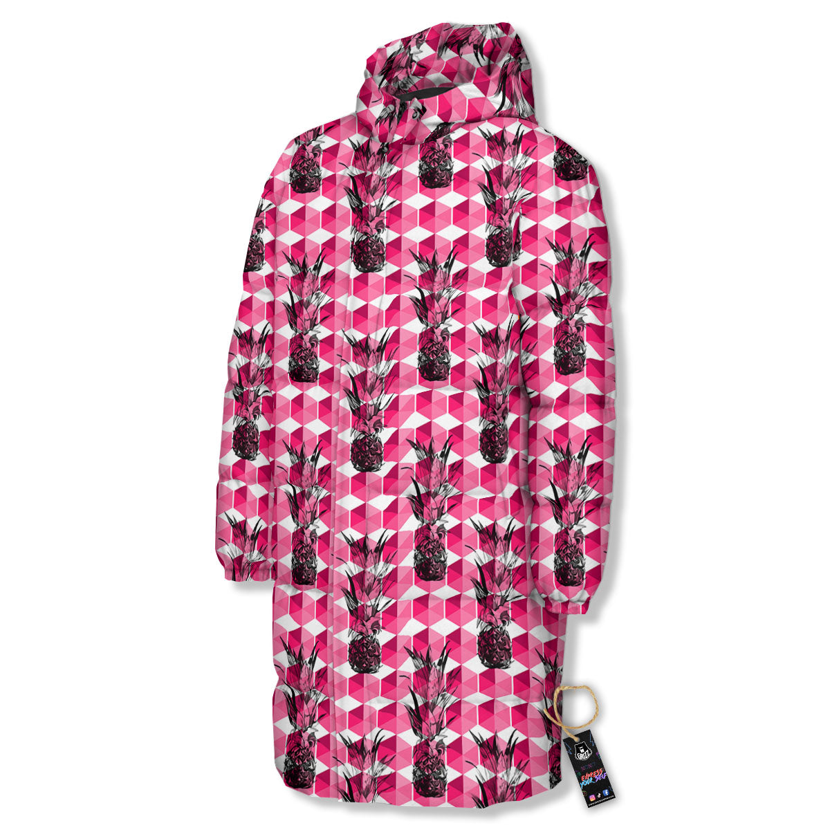 Pineapple Geometric Print Pattern Long Down Jacket-grizzshop