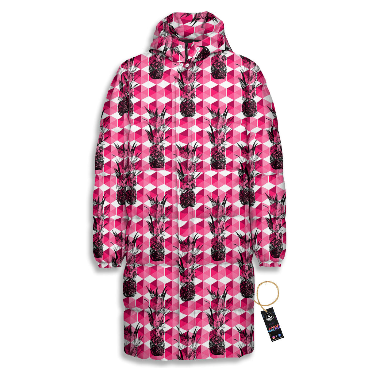 Pineapple Geometric Print Pattern Long Down Jacket-grizzshop
