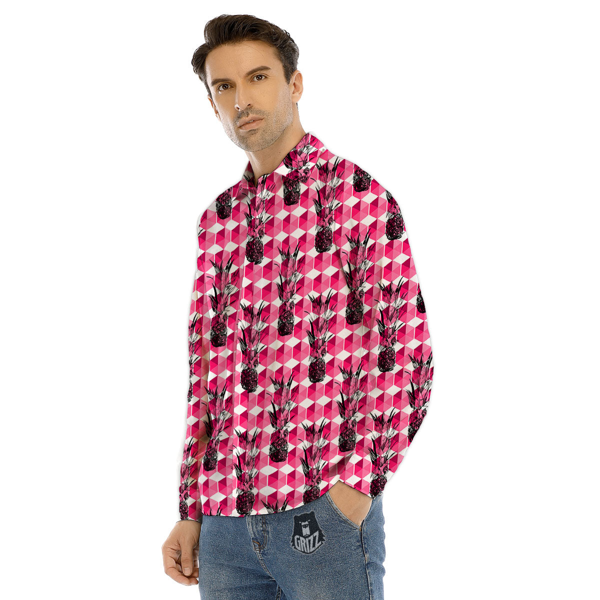 Pineapple Geometric Print Pattern Men's Dress Shirts-grizzshop