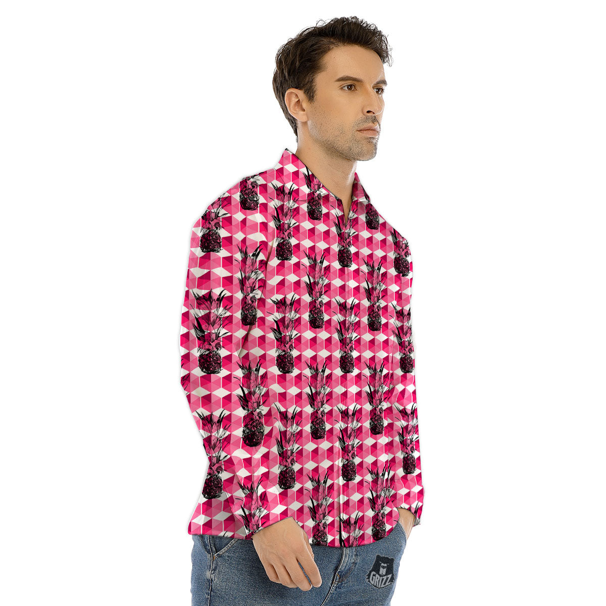 Pineapple Geometric Print Pattern Men's Dress Shirts-grizzshop