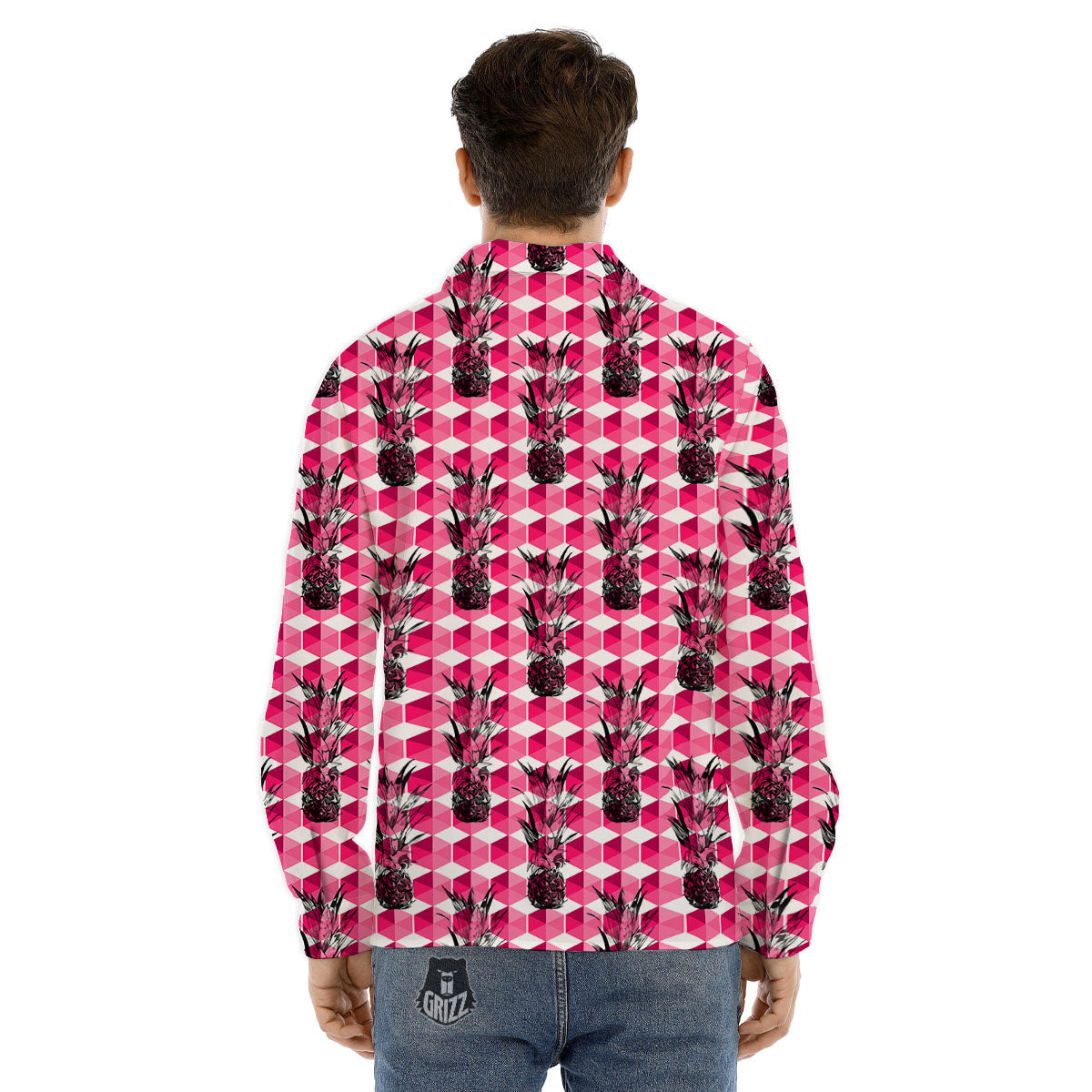 Pineapple Geometric Print Pattern Men's Dress Shirts-grizzshop