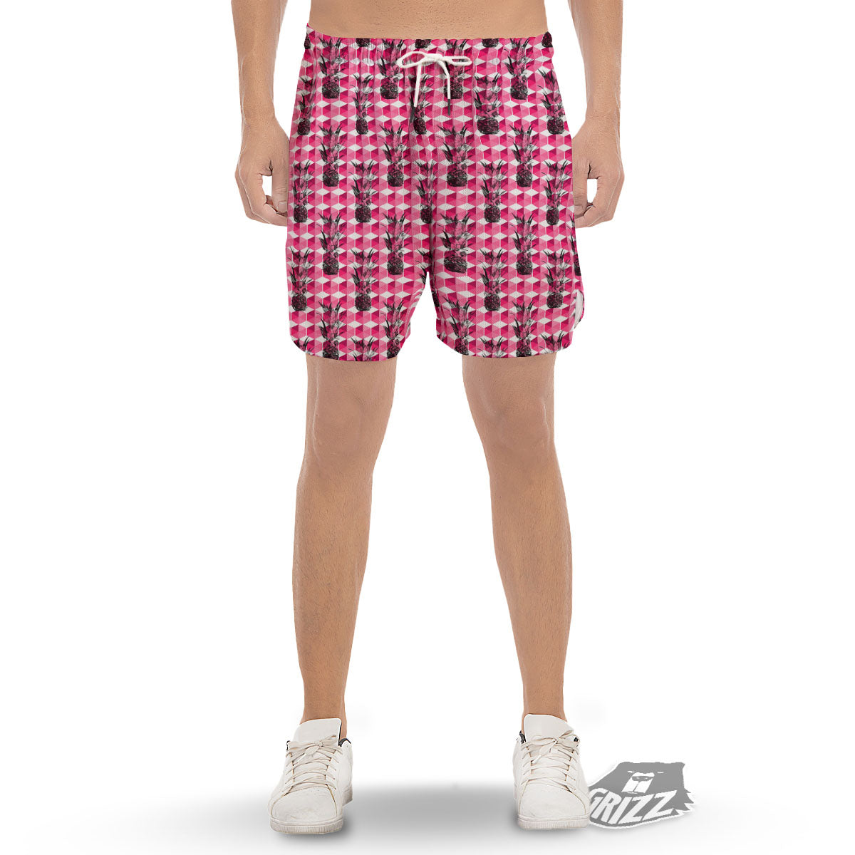 Pineapple Geometric Print Pattern Men's Gym Shorts-grizzshop