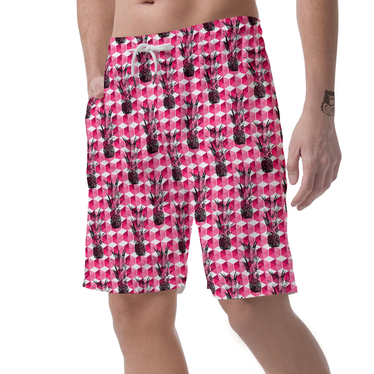 Pineapple Geometric Print Pattern Men's Shorts-grizzshop