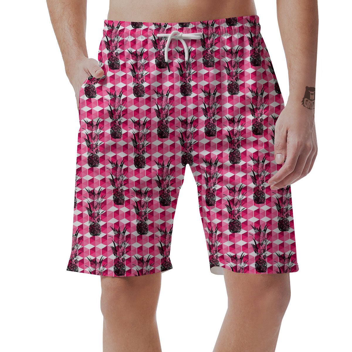 Pineapple Geometric Print Pattern Men's Shorts-grizzshop
