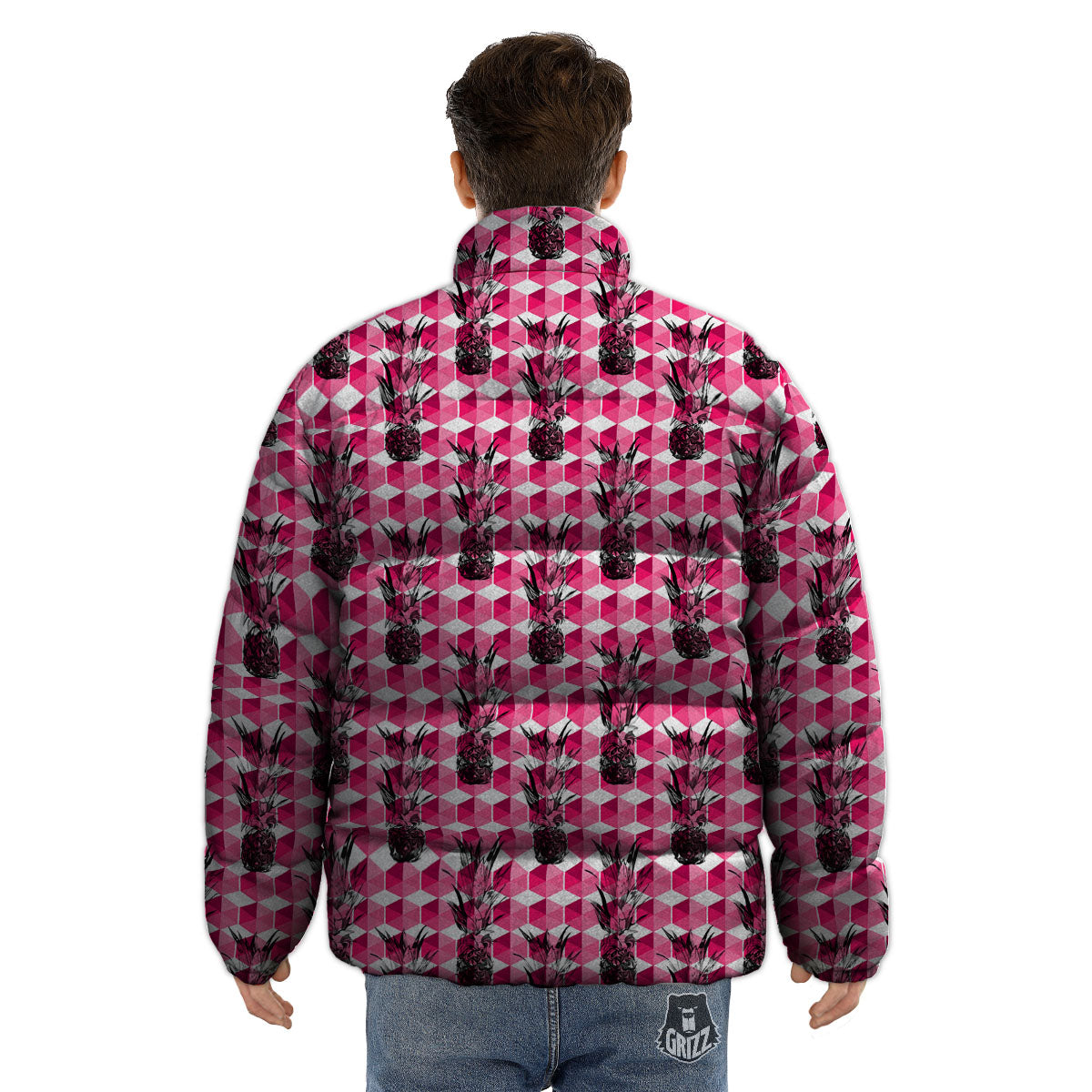 Pineapple Geometric Print Pattern Puffer Jacket-grizzshop
