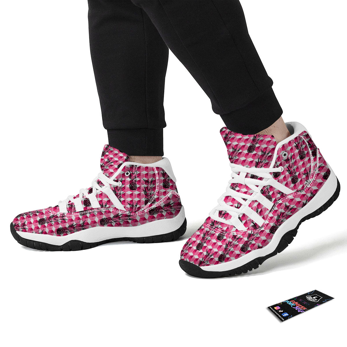 Pineapple Geometric Print Pattern White Bball Shoes-grizzshop