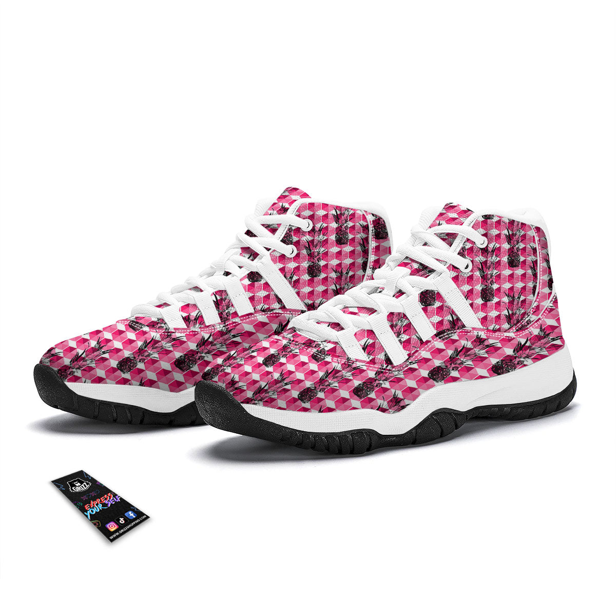 Pineapple Geometric Print Pattern White Bball Shoes-grizzshop