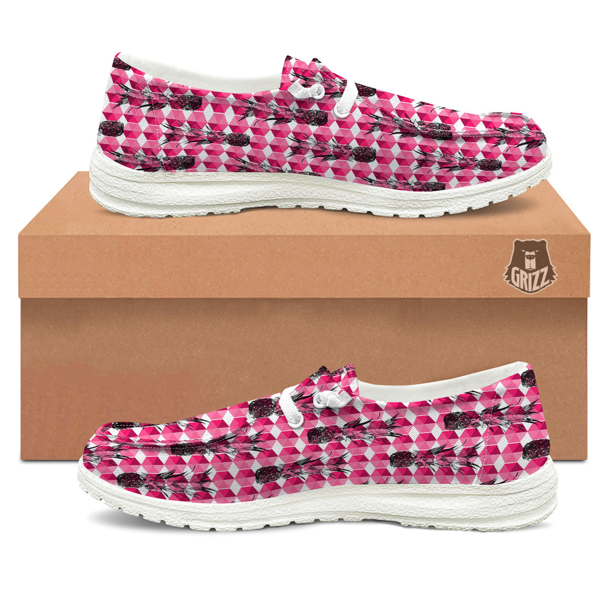 Pineapple Geometric Print Pattern White Loafers-grizzshop