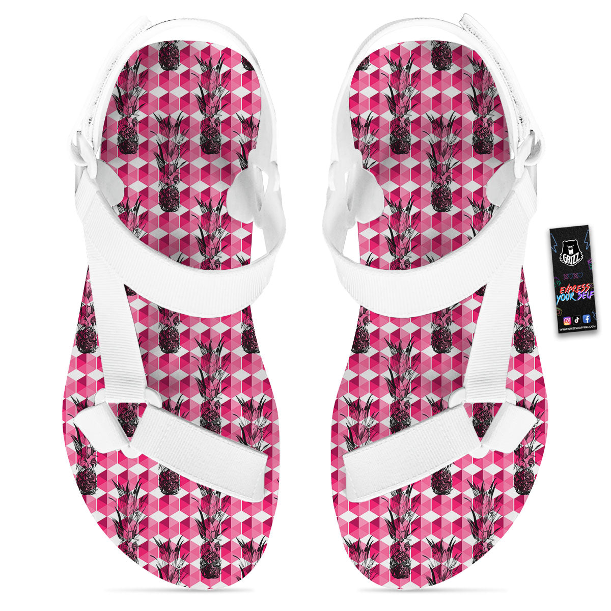 Pineapple Geometric Print Pattern White Open Toe Sandals-grizzshop