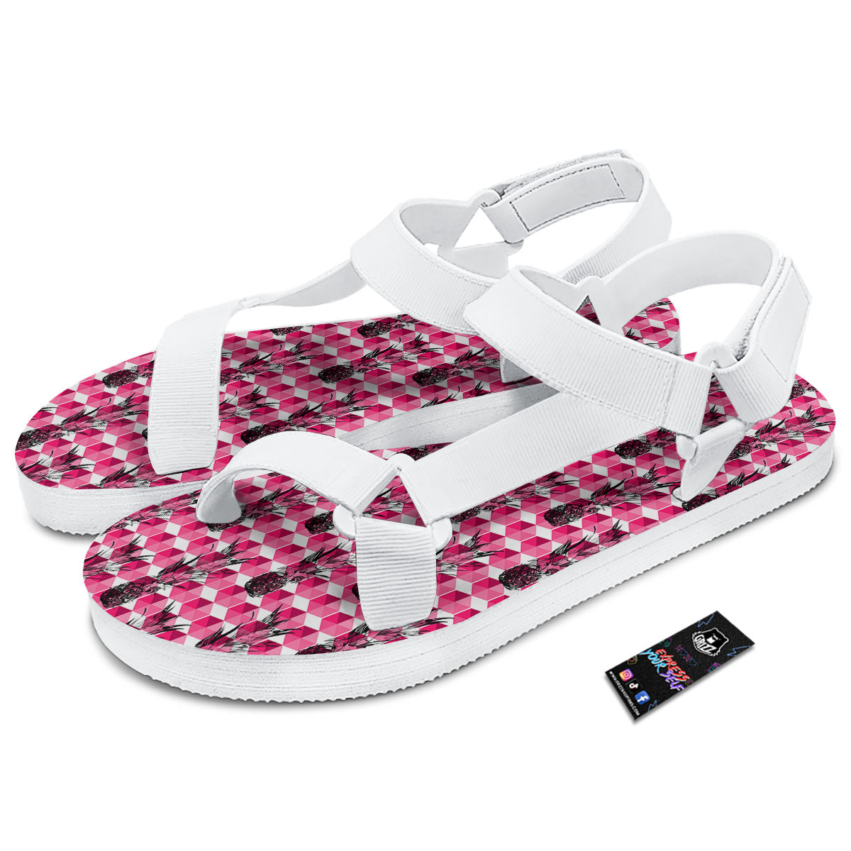 Pineapple Geometric Print Pattern White Open Toe Sandals-grizzshop