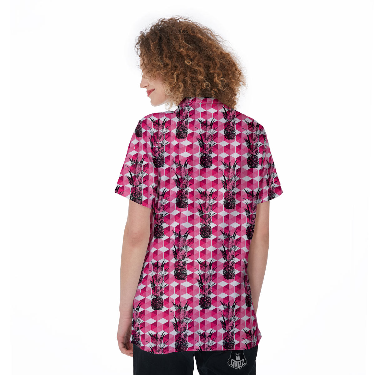 Pineapple Geometric Print Pattern Women's Golf Shirts-grizzshop