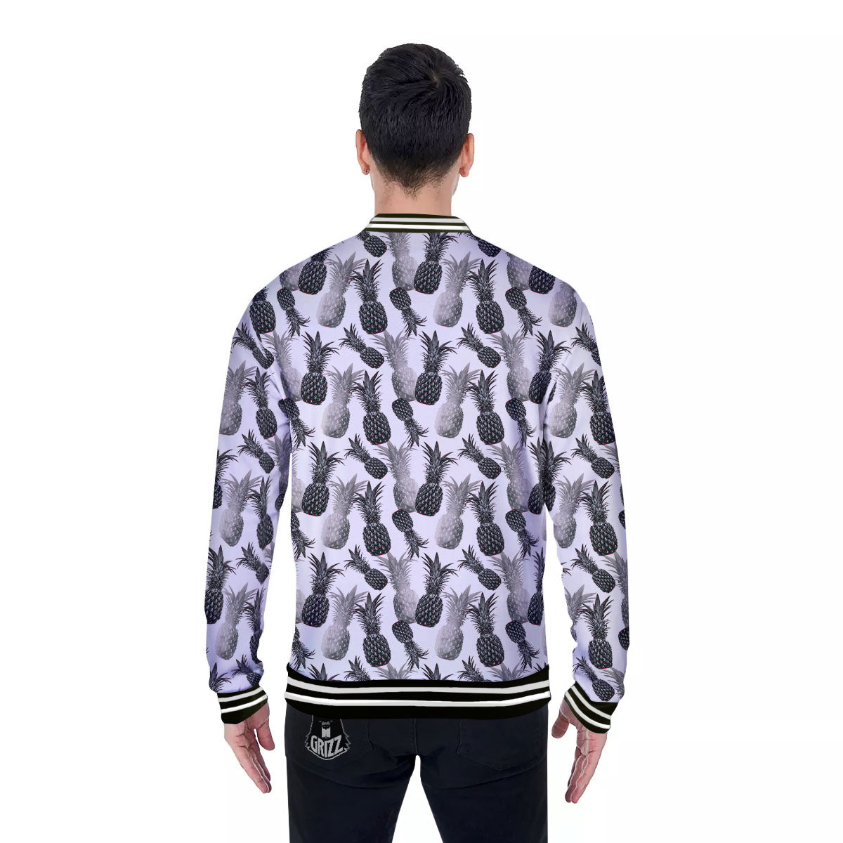 Pineapple Grey Watercolor Print Pattern Baseball Jacket-grizzshop