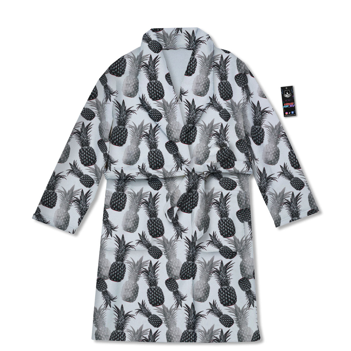 Pineapple Grey Watercolor Print Pattern Bathrobe-grizzshop