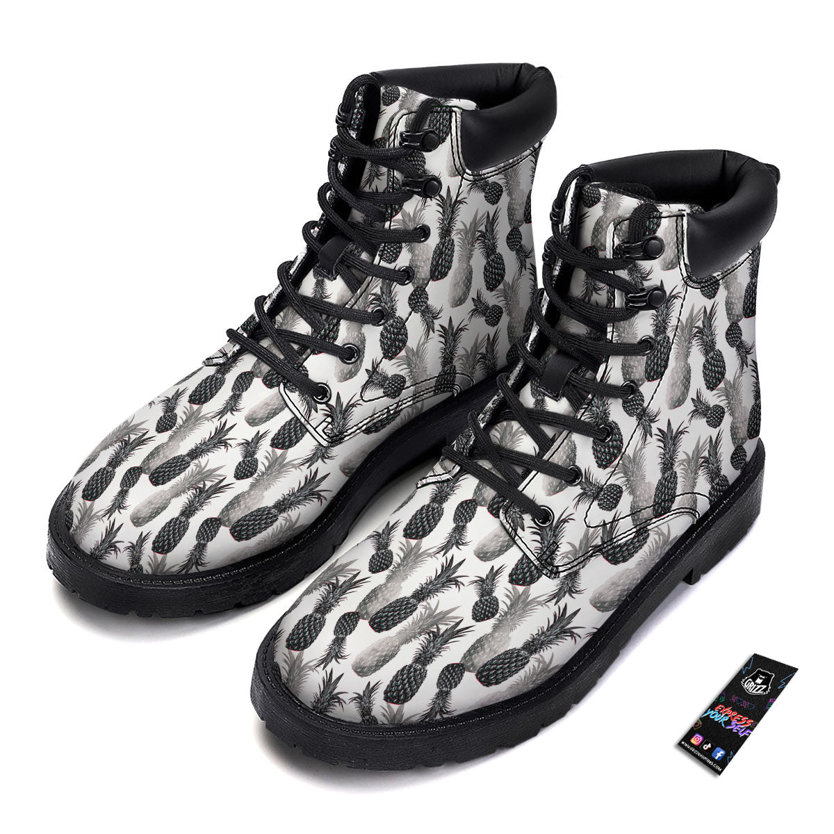 Pineapple Grey Watercolor Print Pattern Boots-grizzshop