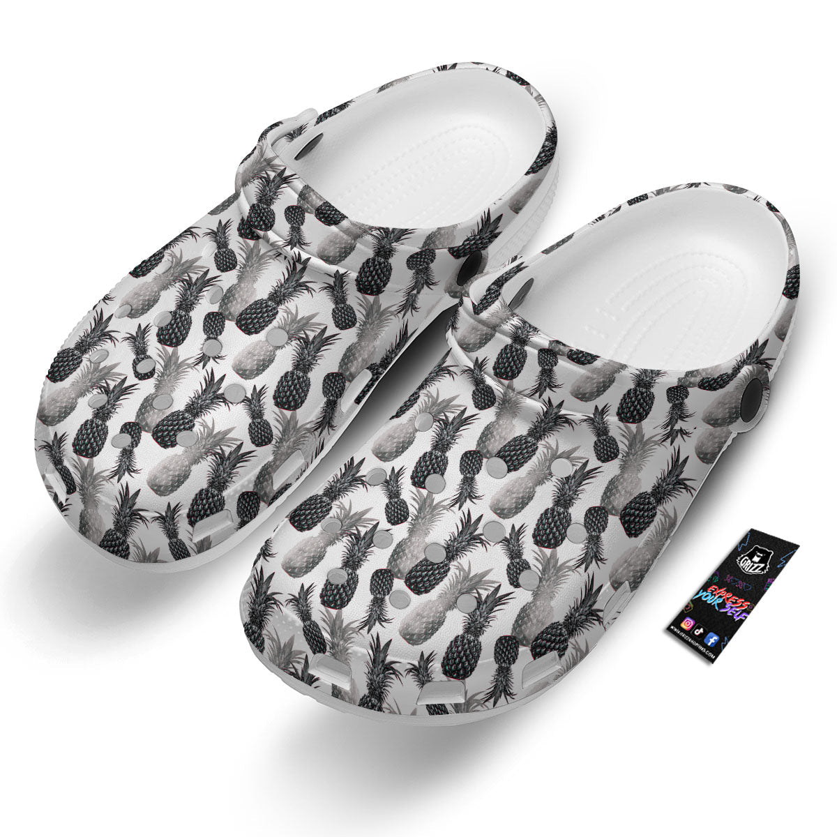 Pineapple Grey Watercolor Print Pattern Clog-grizzshop