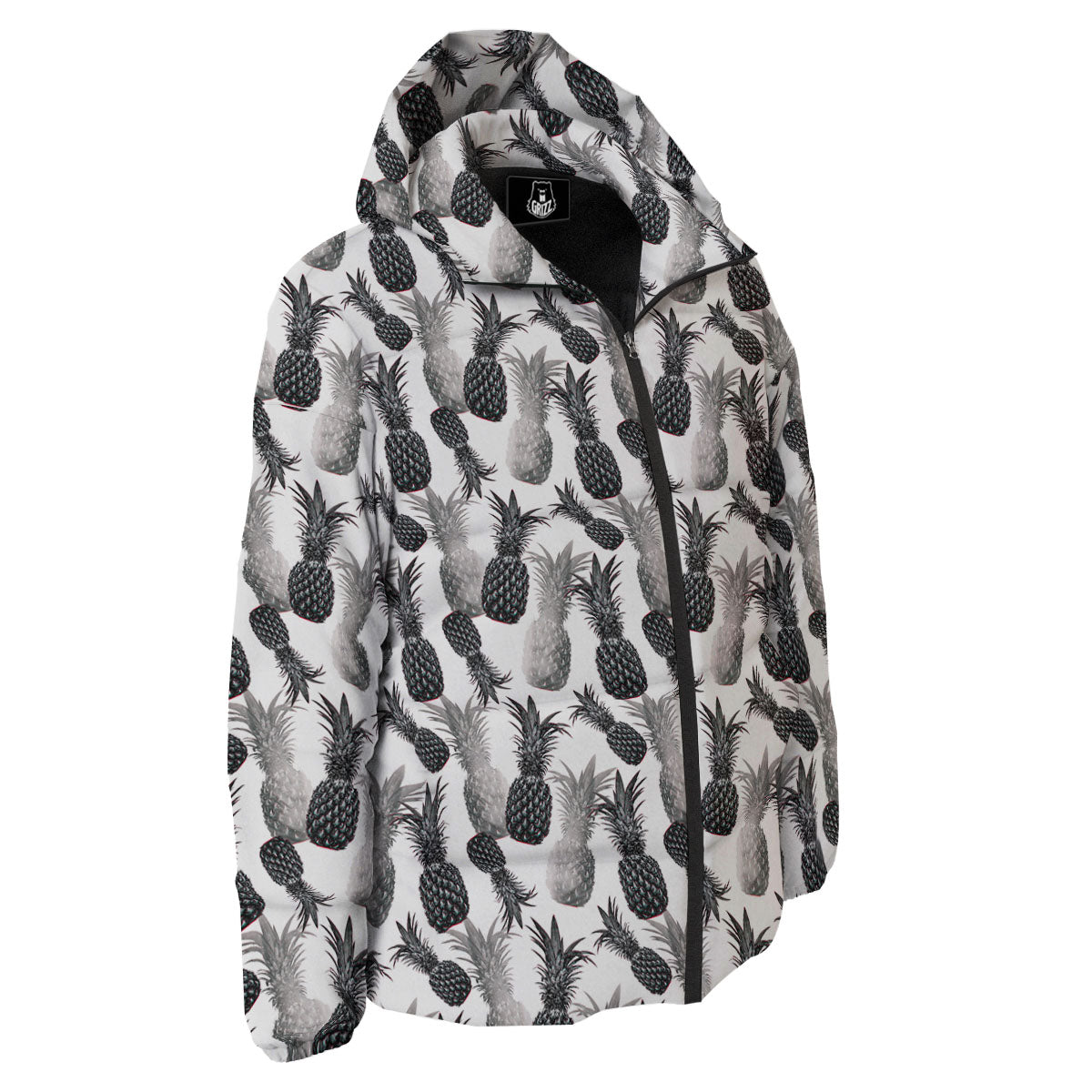 Pineapple Grey Watercolor Print Pattern Down Jacket-grizzshop