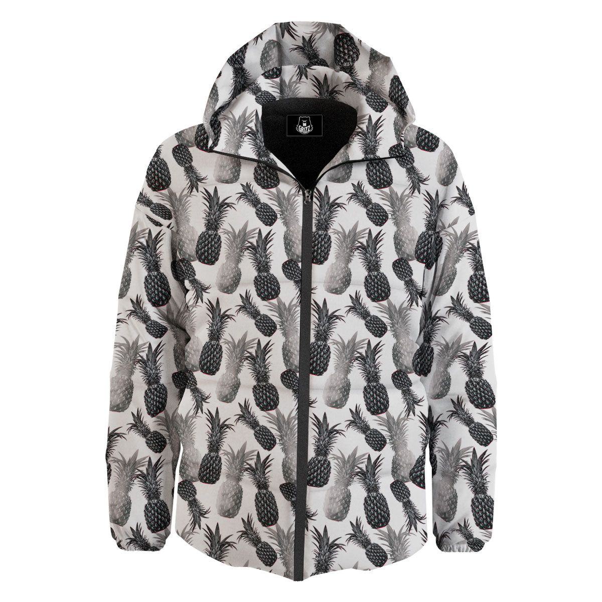 Pineapple Grey Watercolor Print Pattern Down Jacket-grizzshop