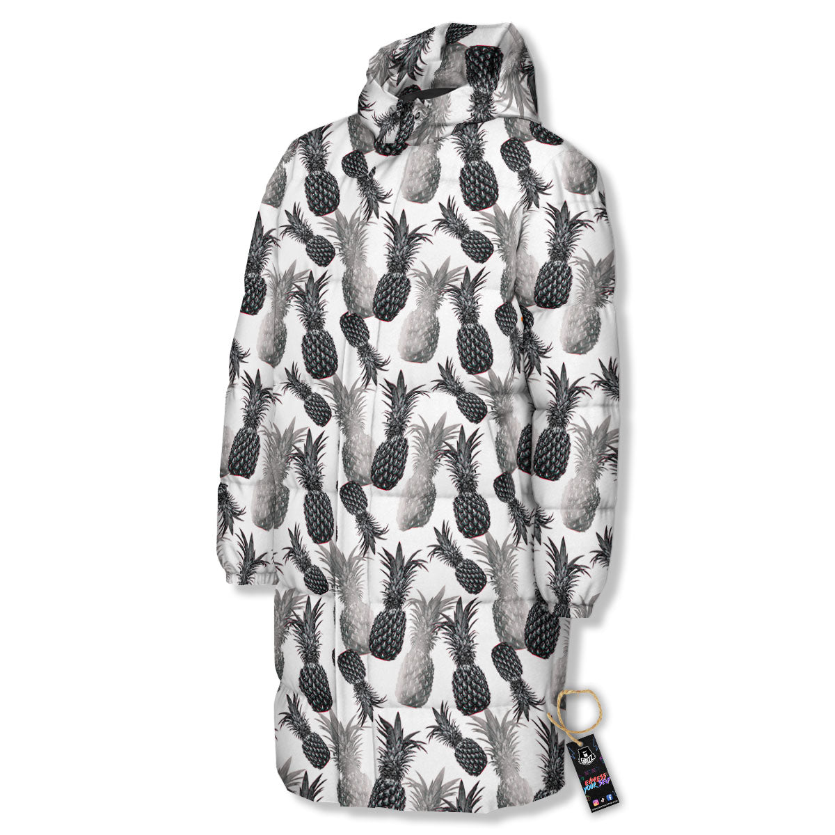 Pineapple Grey Watercolor Print Pattern Long Down Jacket-grizzshop