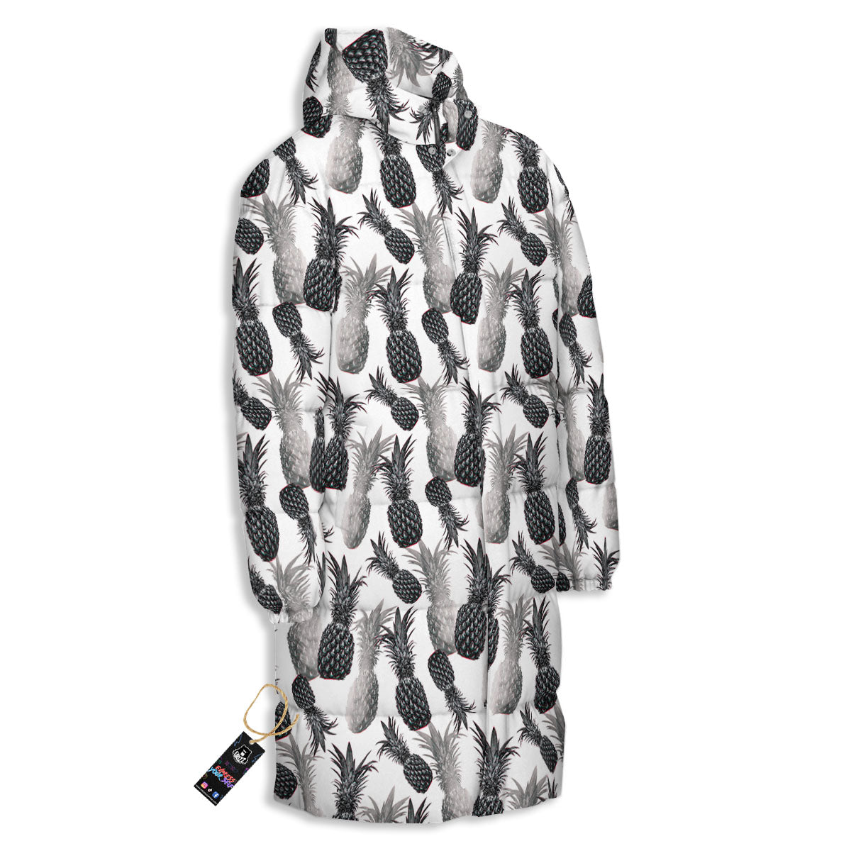 Pineapple Grey Watercolor Print Pattern Long Down Jacket-grizzshop
