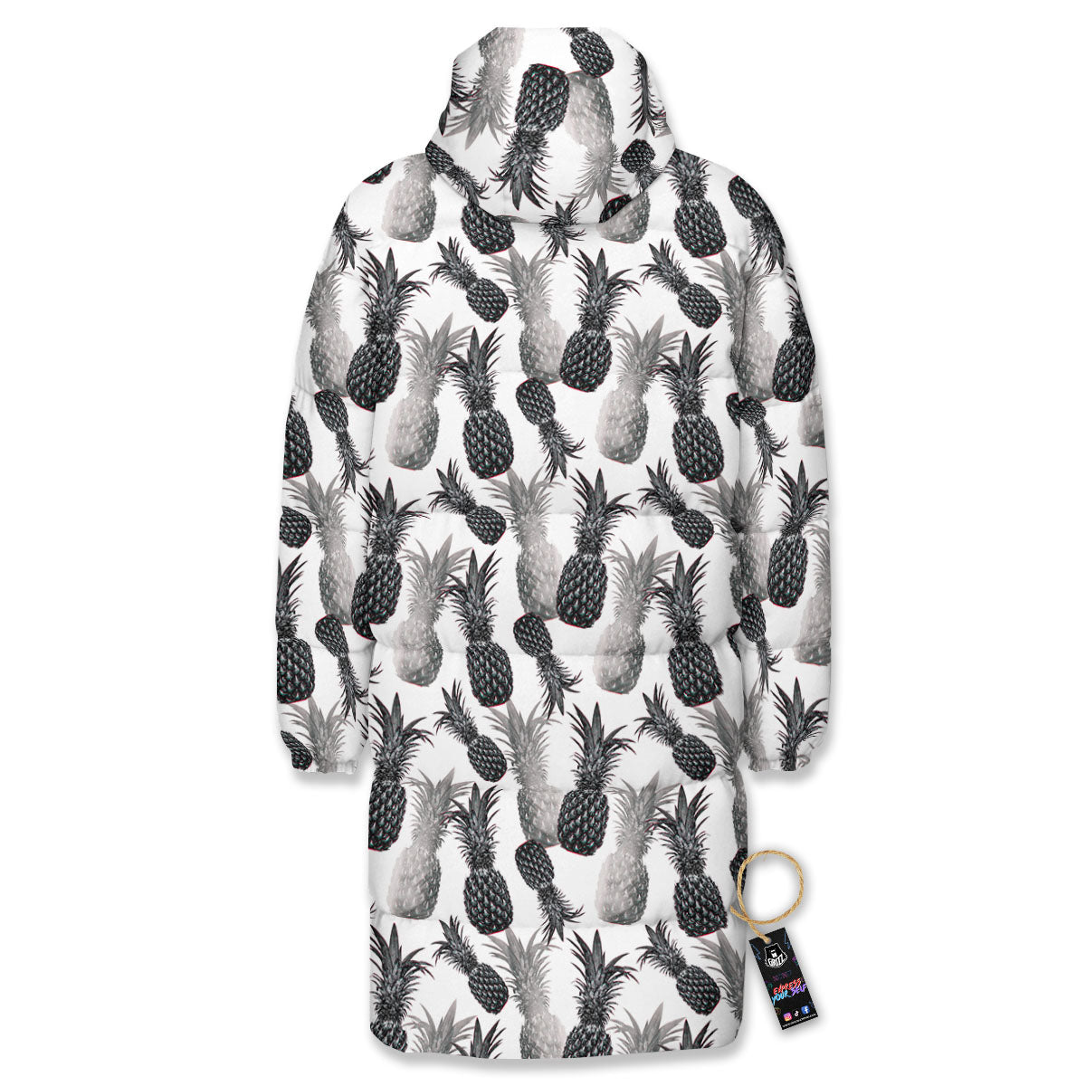 Pineapple Grey Watercolor Print Pattern Long Down Jacket-grizzshop