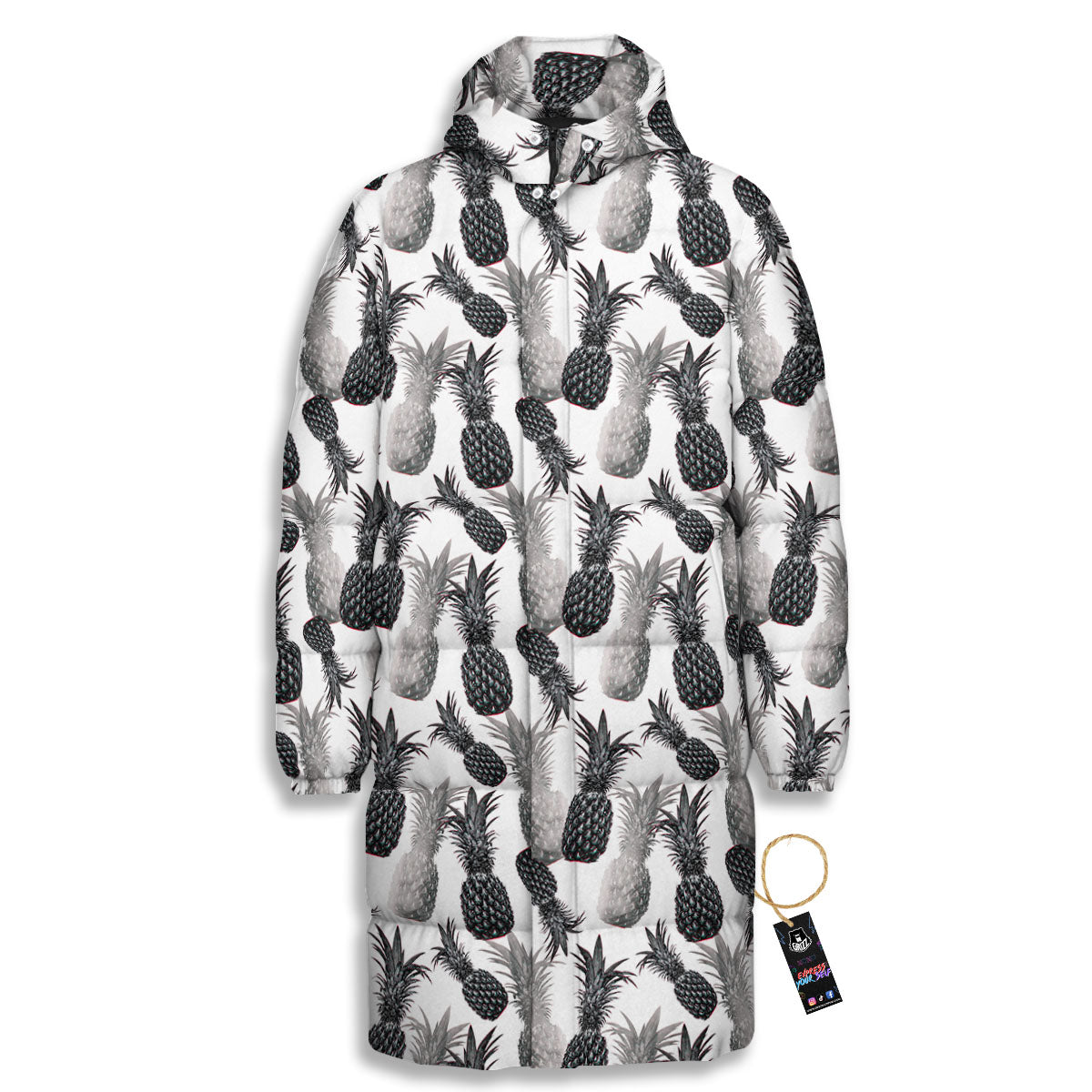 Pineapple Grey Watercolor Print Pattern Long Down Jacket-grizzshop