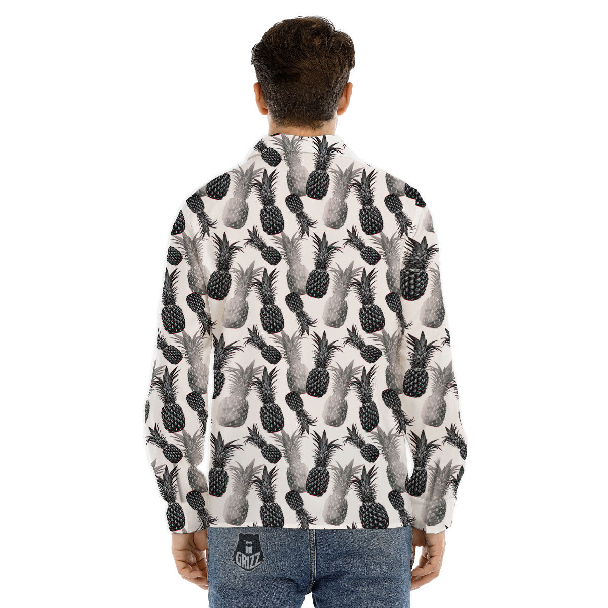 Pineapple Grey Watercolor Print Pattern Men's Dress Shirts-grizzshop