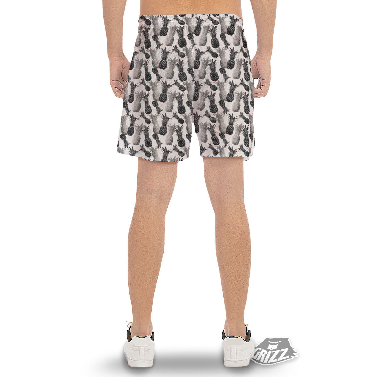 Pineapple Grey Watercolor Print Pattern Men's Gym Shorts-grizzshop
