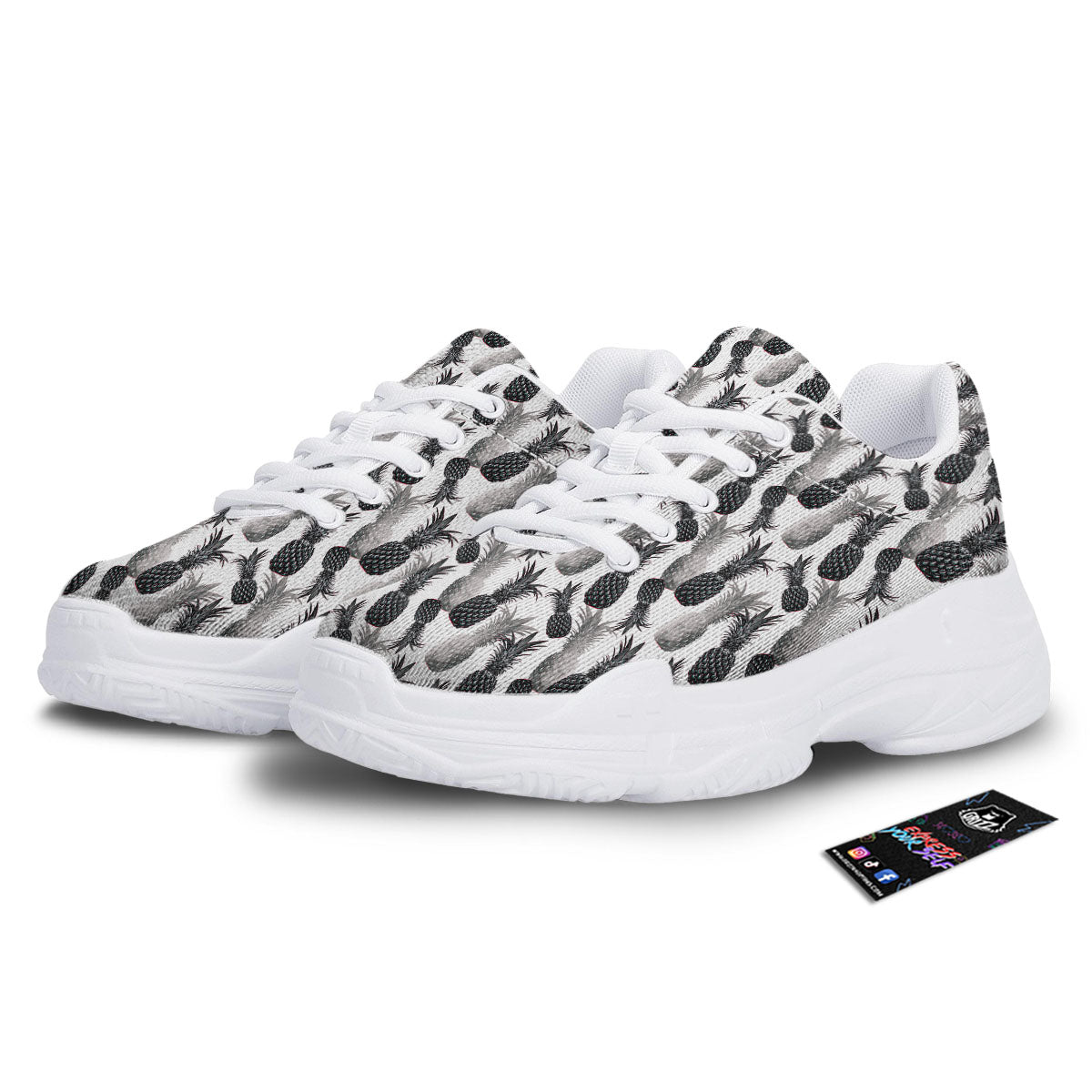 Pineapple Grey Watercolor Print Pattern White Chunky Shoes-grizzshop