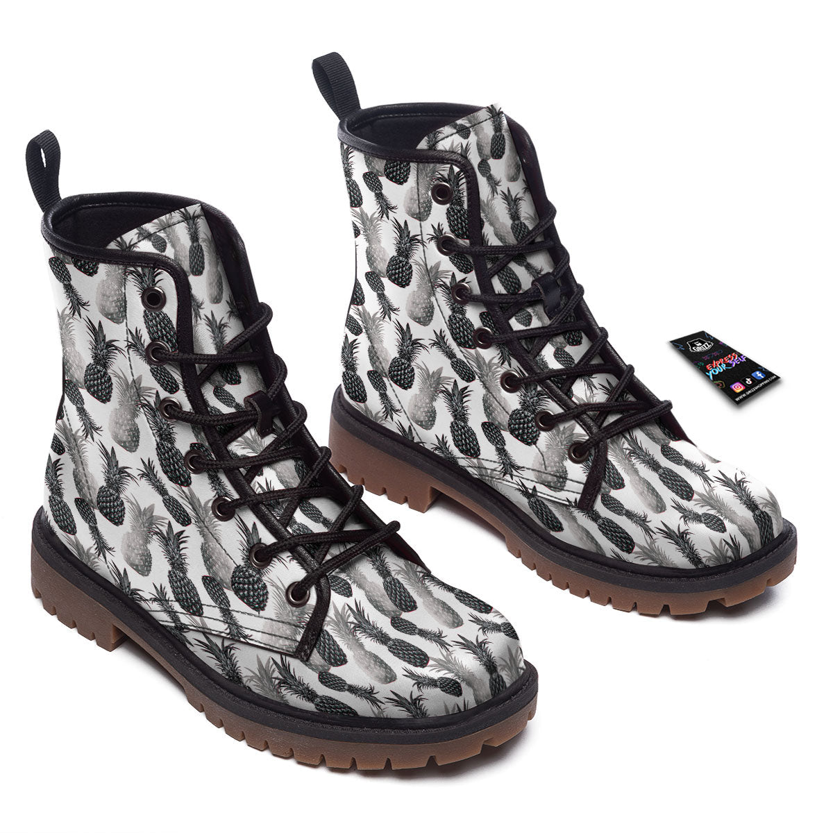 Pineapple Grey Watercolor Print Pattern Work Boots-grizzshop