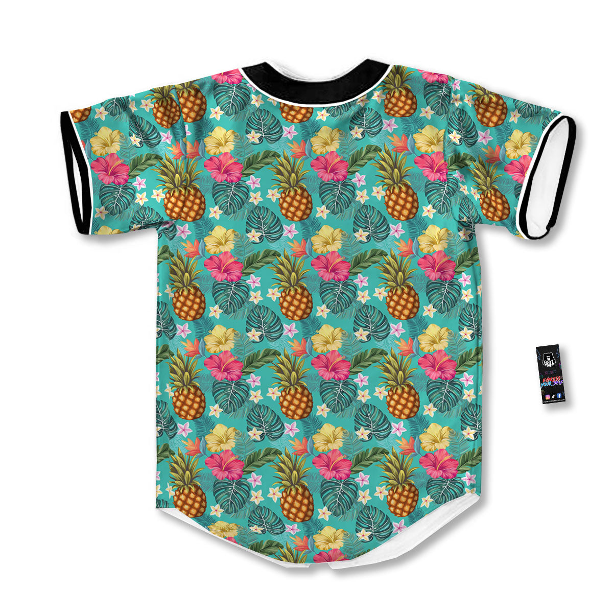 Pineapple Hawaii Hibiscus Print Pattern Baseball Jersey-grizzshop