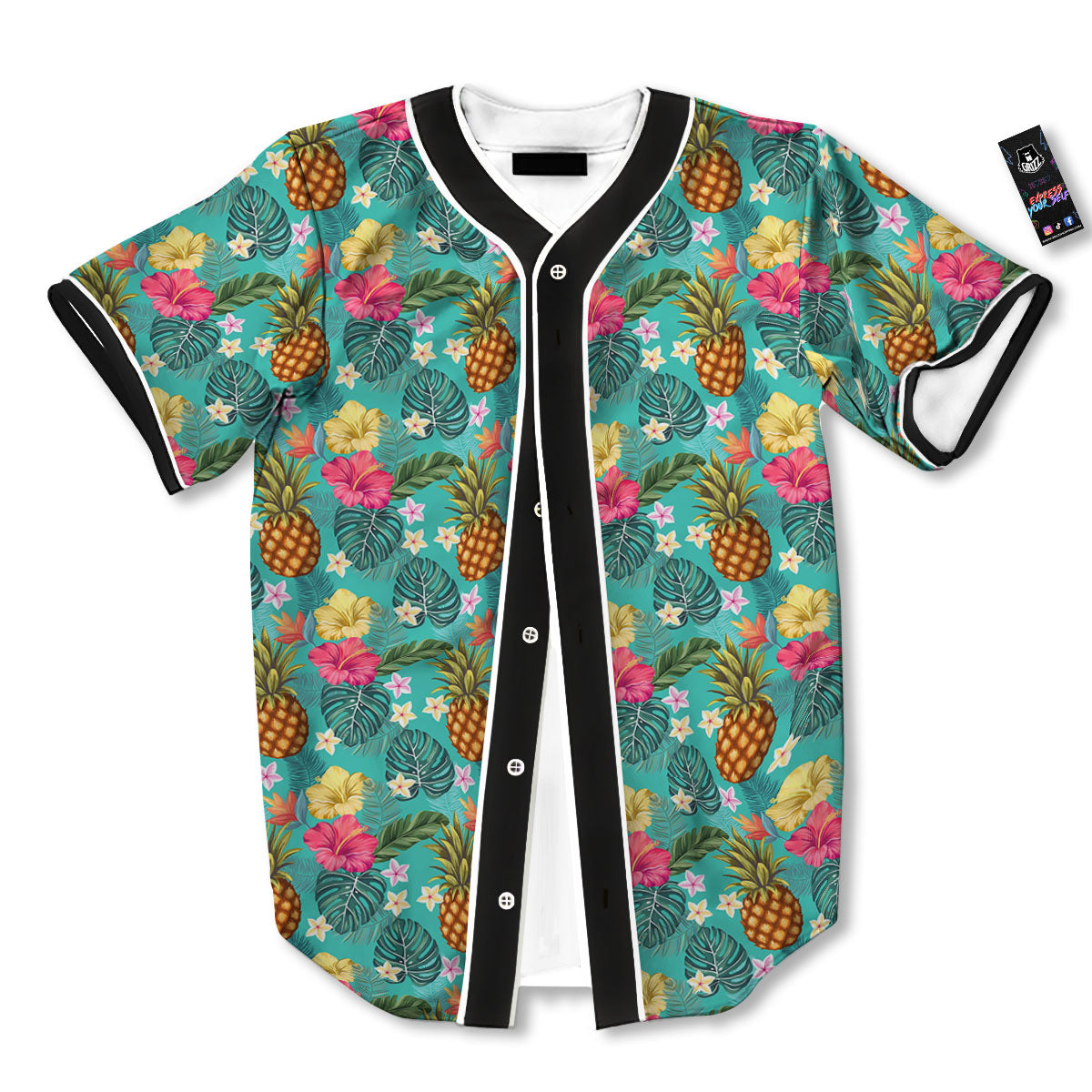 Pineapple Hawaii Hibiscus Print Pattern Baseball Jersey-grizzshop