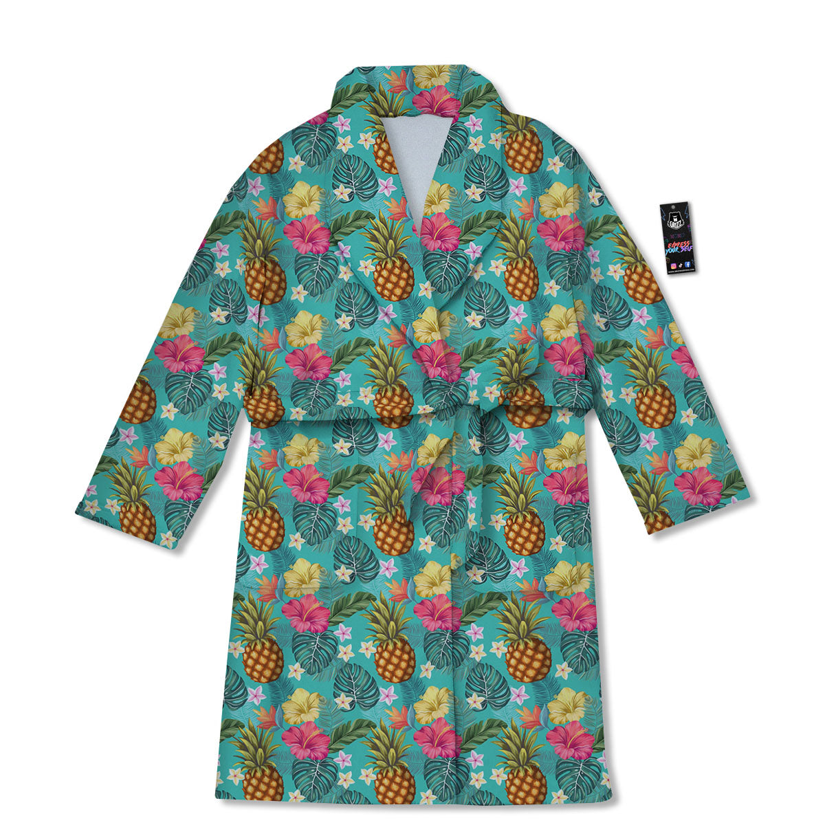Pineapple Hawaii Hibiscus Print Pattern Bathrobe-grizzshop