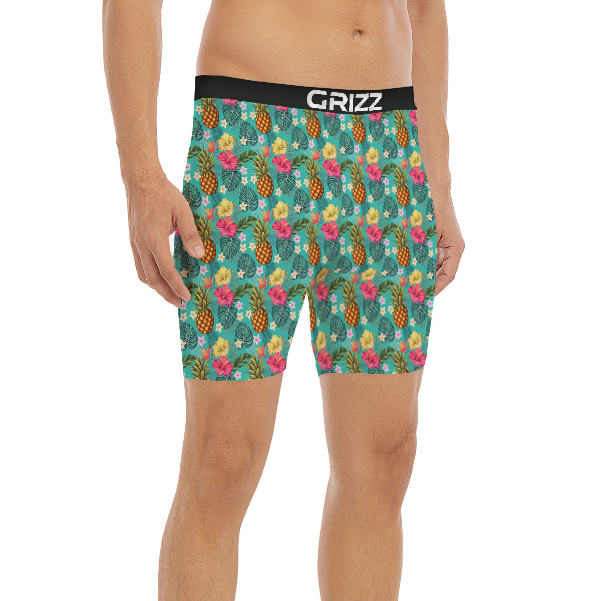 Pineapple Hawaii Hibiscus Print Pattern Boxer Briefs-grizzshop