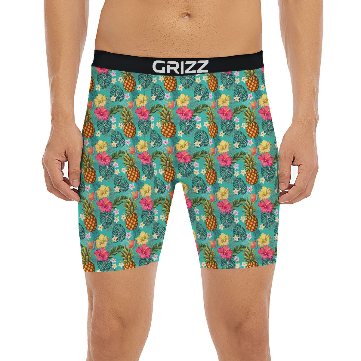 Pineapple Hawaii Hibiscus Print Pattern Boxer Briefs-grizzshop