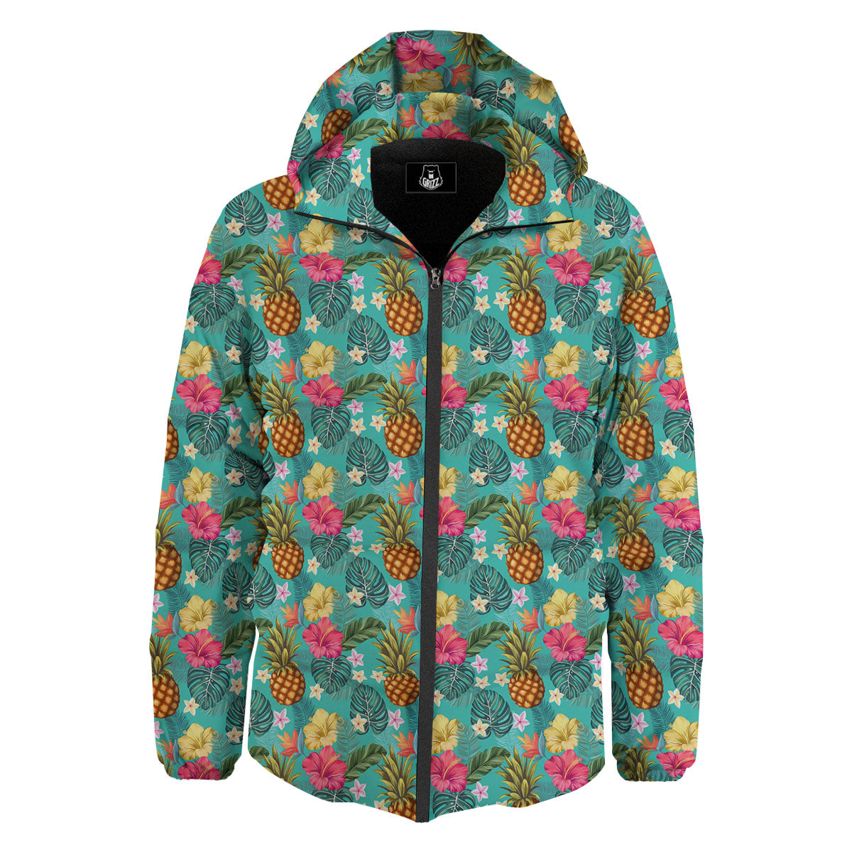 Pineapple Hawaii Hibiscus Print Pattern Down Jacket-grizzshop