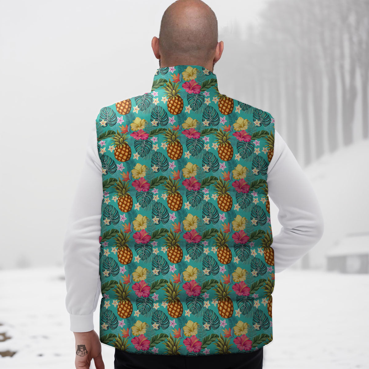 Pineapple Hawaii Hibiscus Print Pattern Down Vest