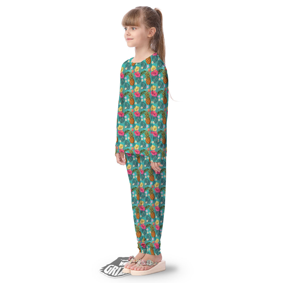 Pineapple Hawaii Hibiscus Print Pattern Kid's Pajamas-grizzshop