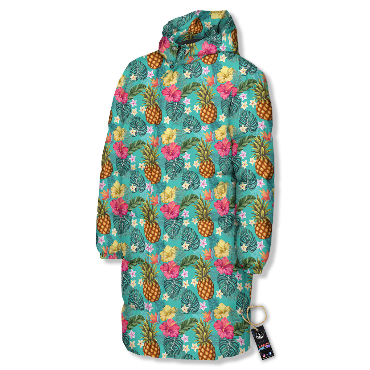 Pineapple Hawaii Hibiscus Print Pattern Long Down Jacket-grizzshop