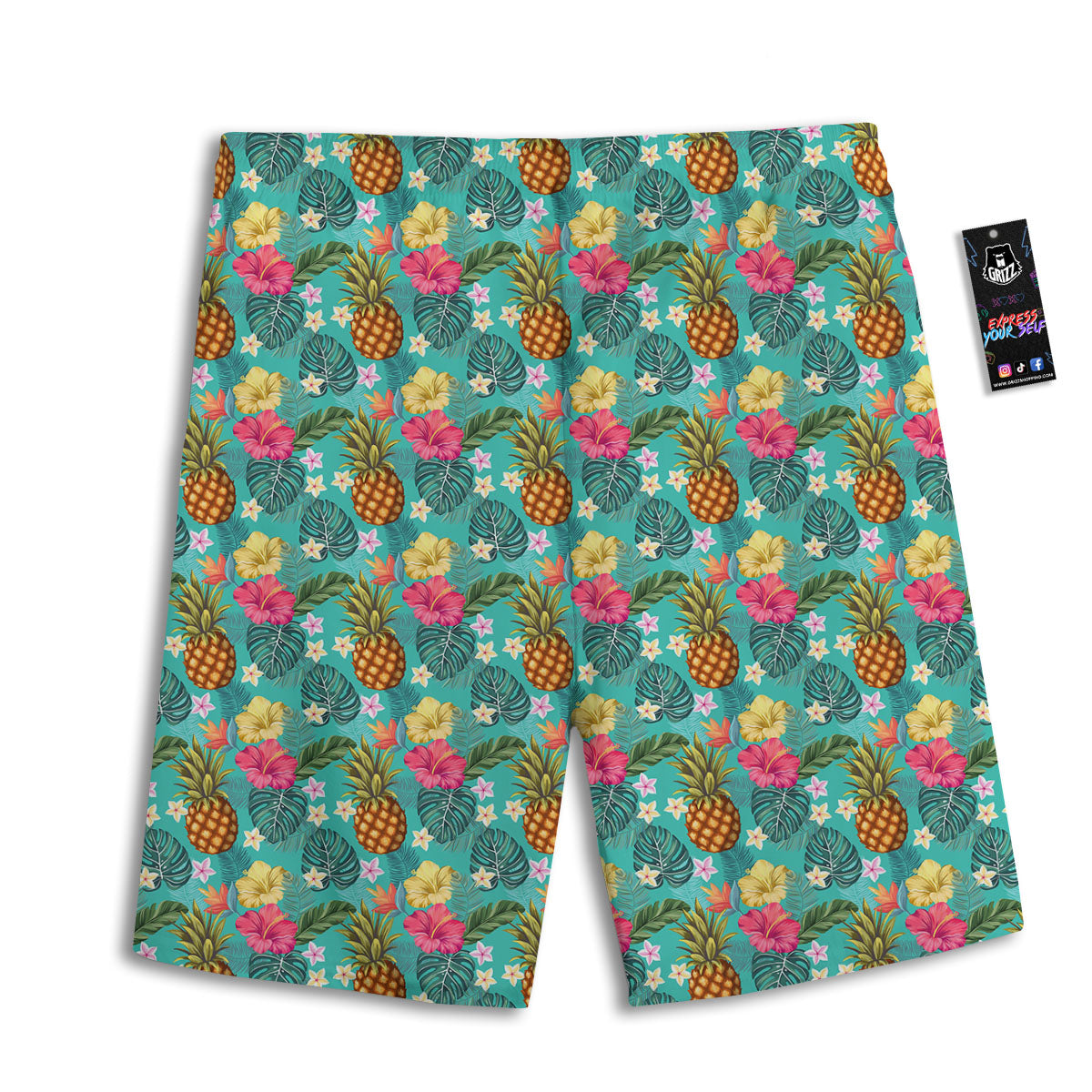 Pineapple Hawaii Hibiscus Print Pattern Men's Athletic Shorts