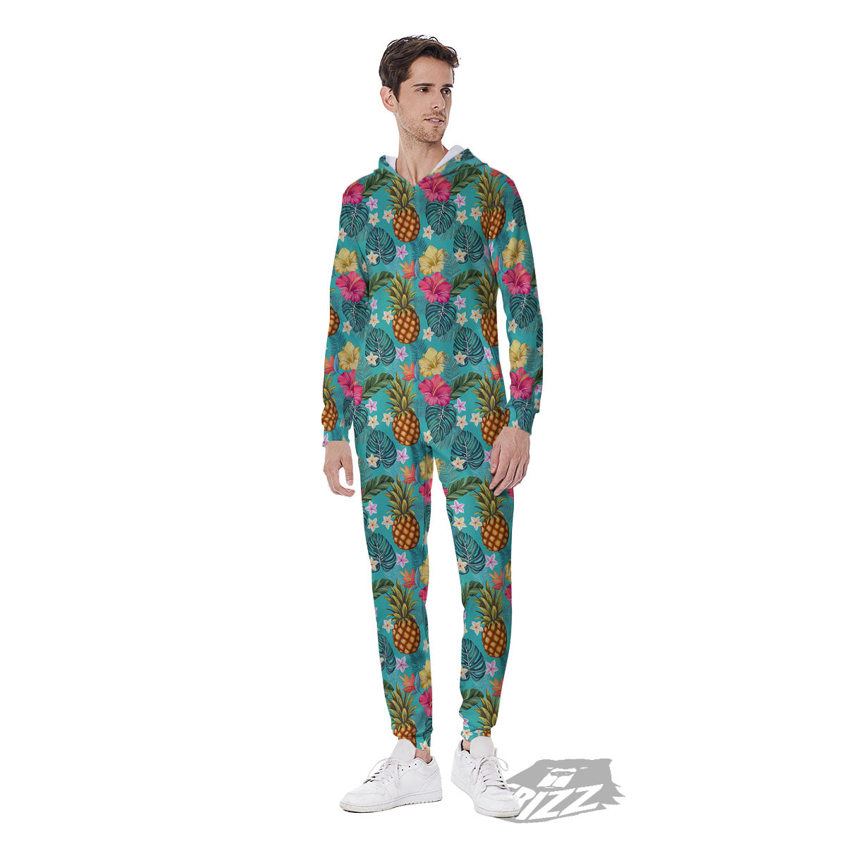 Pineapple Hawaii Hibiscus Print Pattern Men's Jumpsuit-grizzshop