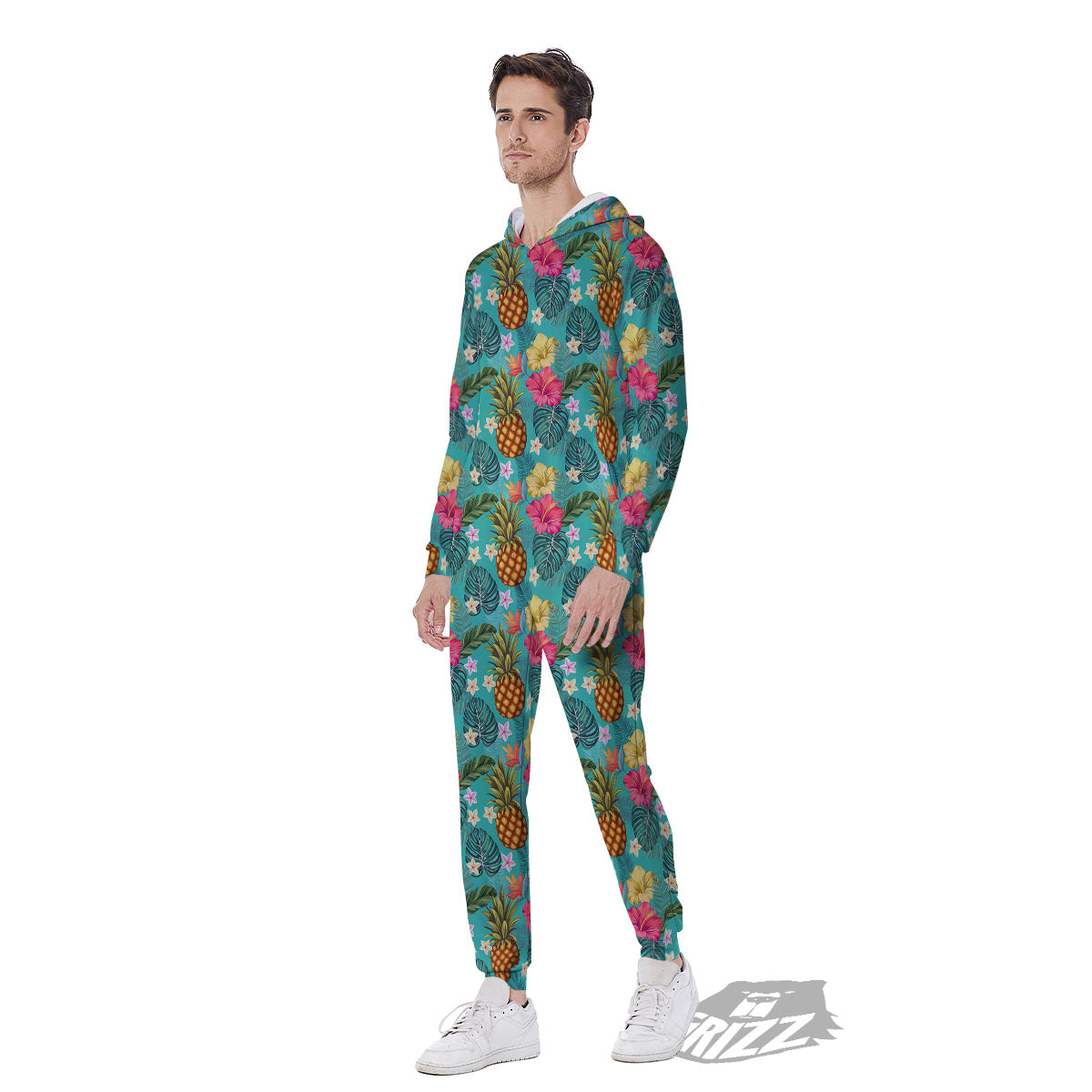 Pineapple Hawaii Hibiscus Print Pattern Men's Jumpsuit-grizzshop