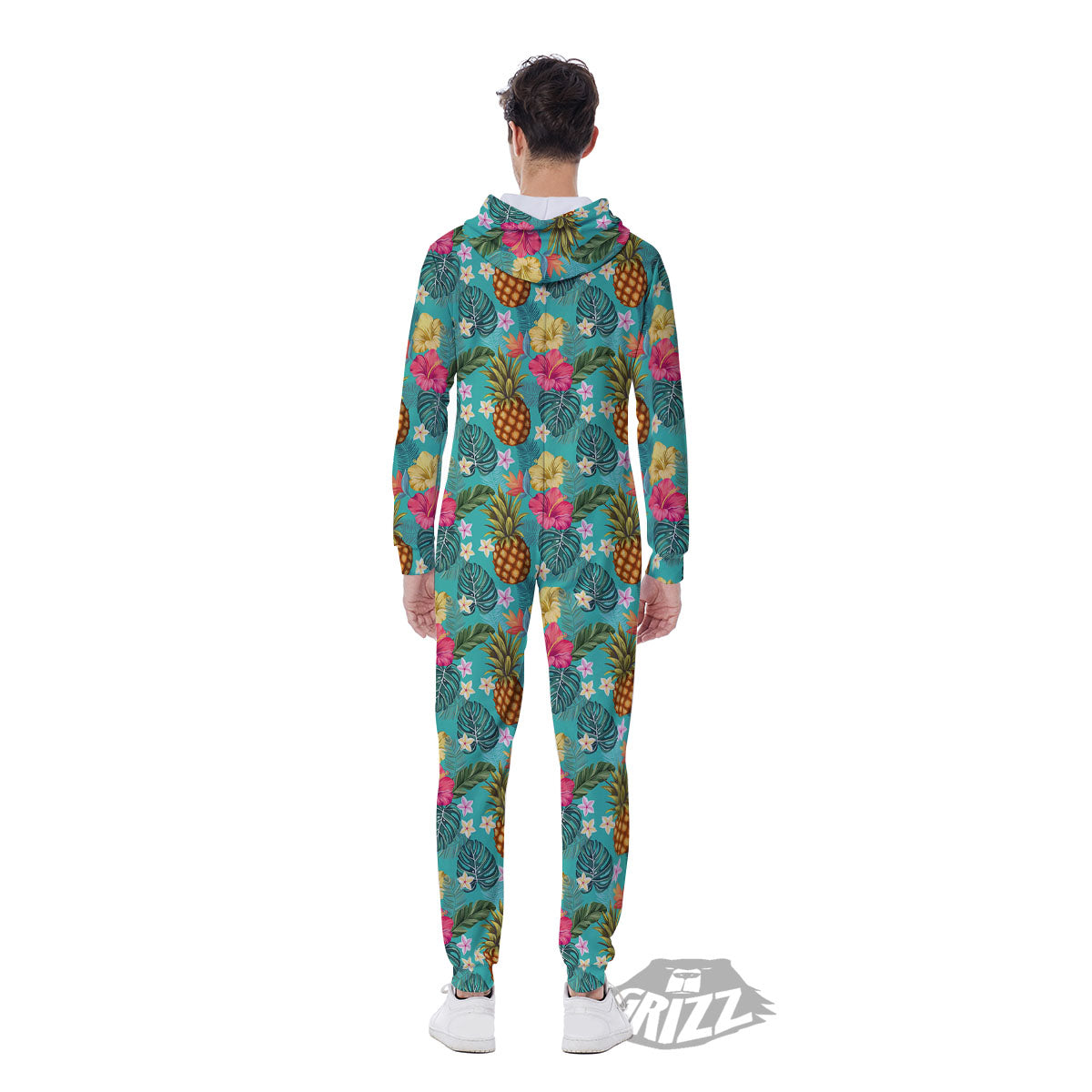 Pineapple Hawaii Hibiscus Print Pattern Men's Jumpsuit-grizzshop