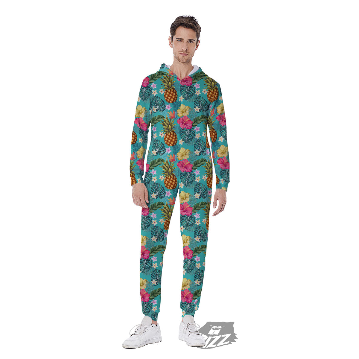 Pineapple Hawaii Hibiscus Print Pattern Men's Jumpsuit-grizzshop