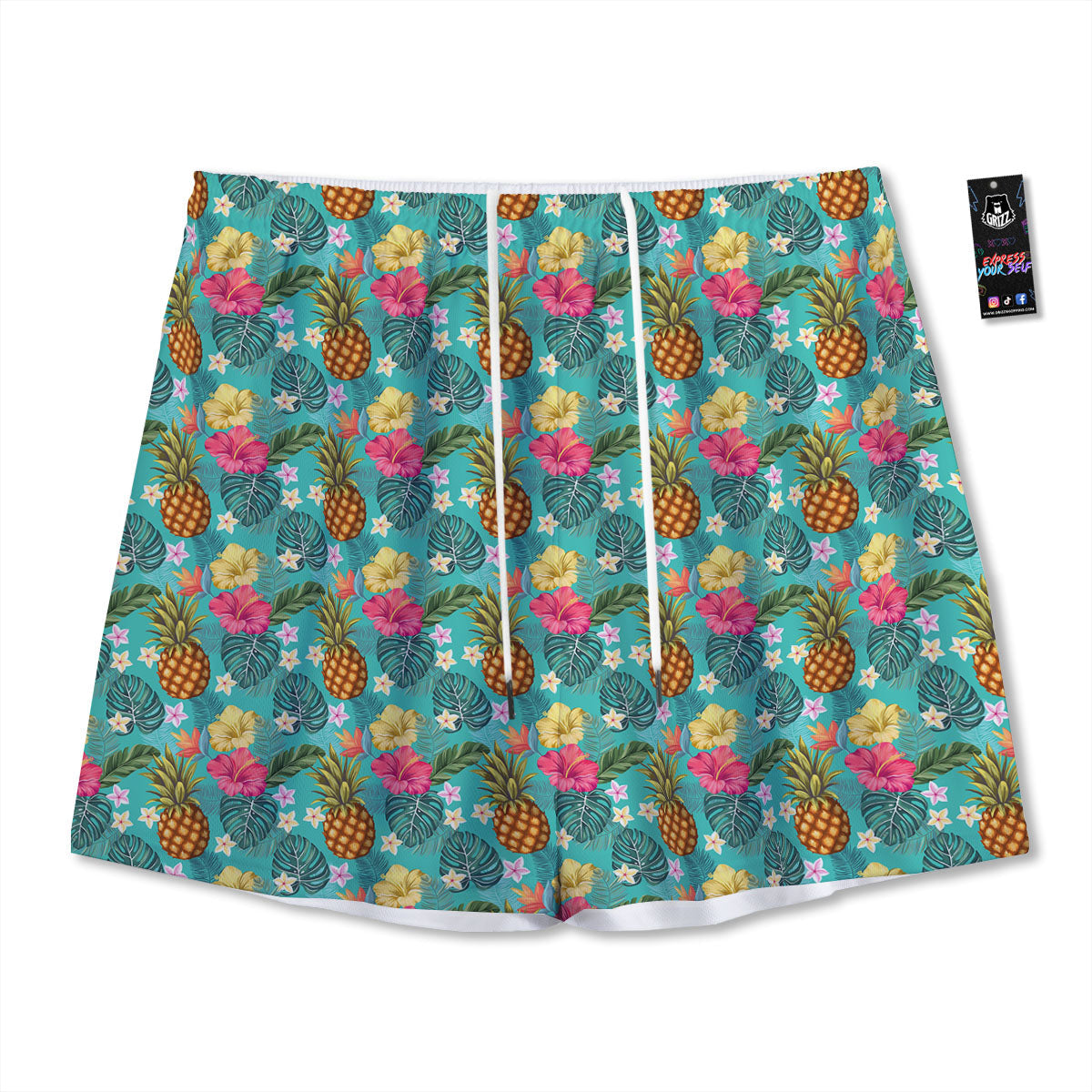 Pineapple Hawaii Hibiscus Print Pattern Mesh Shorts